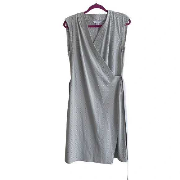 Athleta Newport Wrap Dress City Stripe Black/Sea Salt Medium - Picture 11 of 13